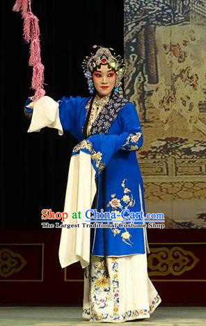 Chinese Hebei Clapper Opera Young Female Garment Costumes and Headdress Chun Qiu Bi Traditional Bangzi Opera Actress Dress Diva Gu Fengying Apparels