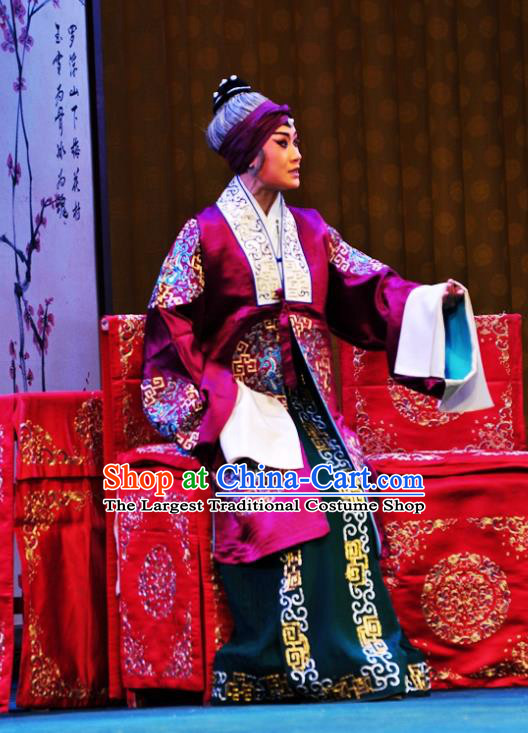 Chinese Hebei Clapper Opera Rich Dame Garment Costumes and Headdress Xi Rong Gui Traditional Bangzi Opera Elderly Female Dress Laodan Apparels