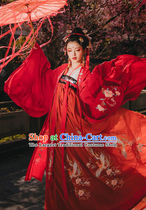 Chinese Ancient Wedding Embroidered Red Hanfu Dress Apparels Traditional Tang Dynasty Court Princess Historical Costumes Complete Set for Women