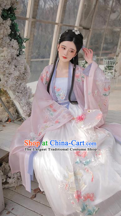 Chinese Ancient Palace Lady Embroidered Hanfu Dress Apparels Traditional Tang Dynasty Court Princess Historical Costumes Complete Set