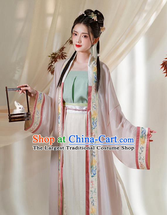 Chinese Ancient Young Lady Embroidered Hanfu Dress Apparels Traditional Song Dynasty Civilian Girl Historical Costumes Complete Set