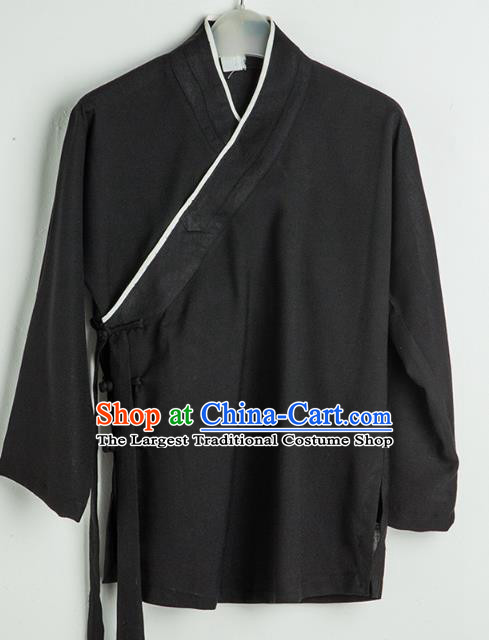 Asian Chinese Traditional Tang Suit Black Flax Shirt Martial Arts Costumes China Kung Fu Upper Outer Garment Clothing for Kids