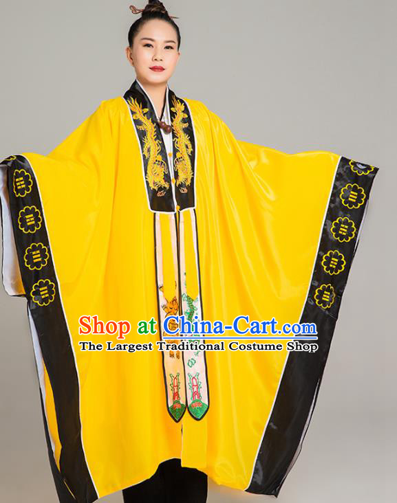 Traditional Chinese Tai Chi Yellow Eight Diagrams Priest Frock Martial Arts Costumes China Taoist Nun Garment Embroidered Dragon Gown for Women