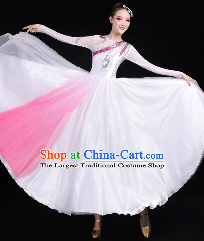 Traditional Chinese Modern Dance Costumes Opening Dance Stage Show Garment Chorus Group Veil Dress for Women