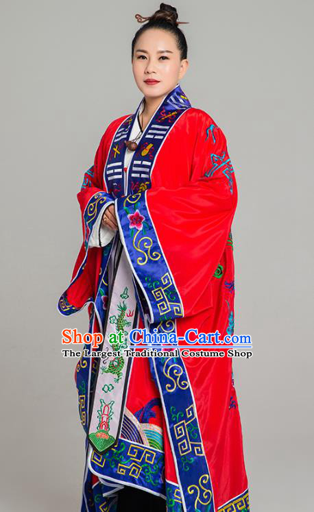 Traditional Chinese Embroidered Dragon Red Gown Taoist Nun Koshibo Priest Frock Martial Arts Costumes China Taoism Tai Chi Garment for Women