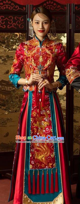 Chinese Traditional Wedding Costumes Bride Apparels Embroidered Xiuhe Suits Red Blouse and Dress for Women