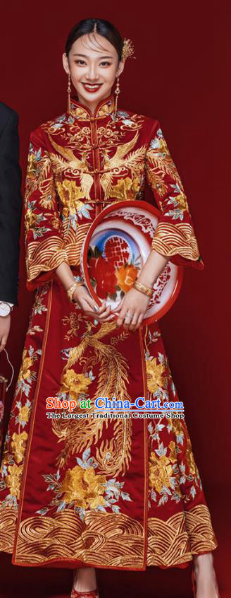 Chinese Traditional Wedding Embroidered Costumes Bride Apparels Xiuhe Suits Red Blouse and Dress for Women