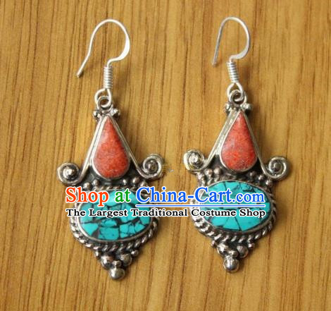 Chinese Traditional Tibetan Nationality Female Ear Accessories Handmade Decoration Zang Ethnic Folk Dance Earrings Headwear for Women