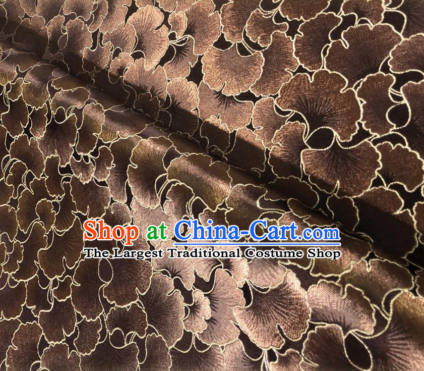 Asian Chinese Traditional Ginkgo Leaf Pattern Design Brown Brocade Fabric Silk Tang Suit Tapestry Material