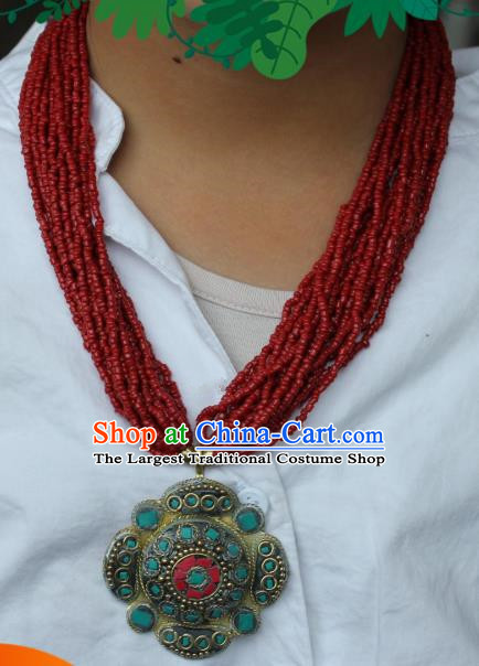 Chinese Traditional Tibetan Nationality Retro Necklet Jewelry Accessories Decoration Zang Ethnic Handmade Necklace Pendant for Women