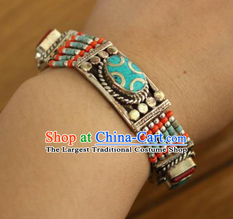 Chinese Traditional Tibetan Nationality Court Silver Bracelet Jewelry Accessories Decoration Zang Ethnic Handmade Bangle for Women