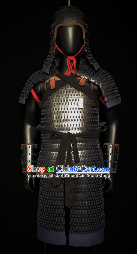 Traditional Chinese Tang Dynasty General Iron Body Armor and Helmet Ancient Warrior Costumes for Men