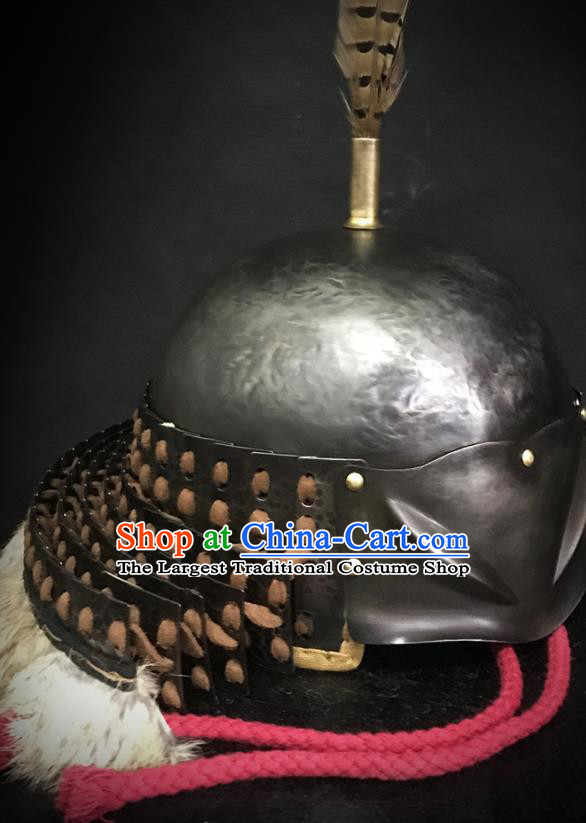 Traditional Chinese Song Dynasty Jin State General Iron Armet Hat Headpiece Ancient Military Officer Cavalry Helmet for Men