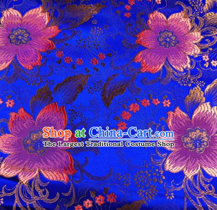 Asian Chinese Traditional Flowers Pattern Design Royalblue Brocade Silk Fabric Cheongsam Tapestry Satin Material DIY Damask