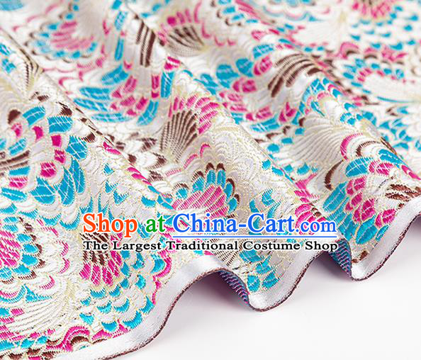 Chinese Classical Phoenix Tail Pattern Design White Brocade Silk Fabric Tapestry Material Asian Traditional DIY Tang Suit Satin Damask