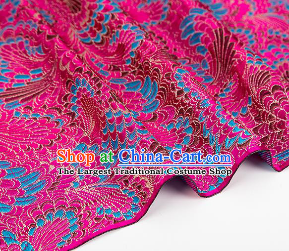 Chinese Classical Phoenix Tail Pattern Design Rosy Brocade Silk Fabric Tapestry Material Asian Traditional DIY Tang Suit Satin Damask