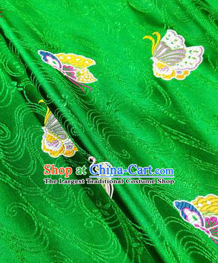 Asian Chinese Traditional Butterfly Pattern Design Green Brocade Silk Fabric Tang Suit Tapestry Wedding Dress Material