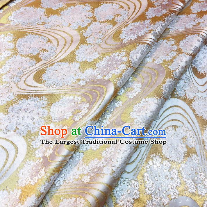 Japanese Traditional Sakura Pattern Design Pink Nishijin Brocade Fabric Silk Material Traditional Asian Yamato Kimono Satin Tapestry