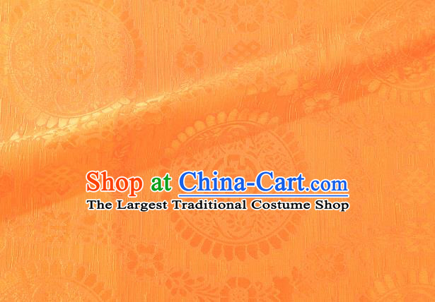 Chinese Classical Lucky Pattern Design Orange Brocade Silk Fabric Tapestry Material Asian Traditional DIY Tibetan Robe Satin Damask