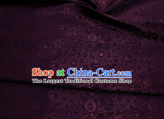 Chinese Classical Sunflowers Pattern Design Purple Brocade Silk Fabric Tapestry Material Asian Traditional DIY Mongolian Clothing Satin Damask