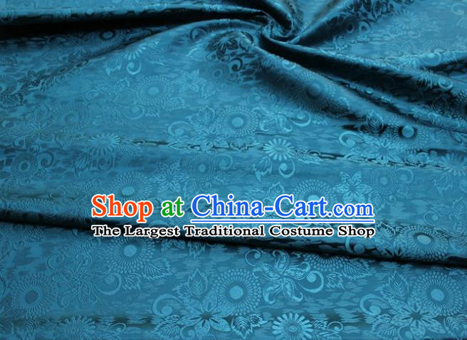 Chinese Classical Sunflowers Pattern Design Teal Brocade Silk Fabric Tapestry Material Asian Traditional DIY Mongolian Clothing Satin Damask