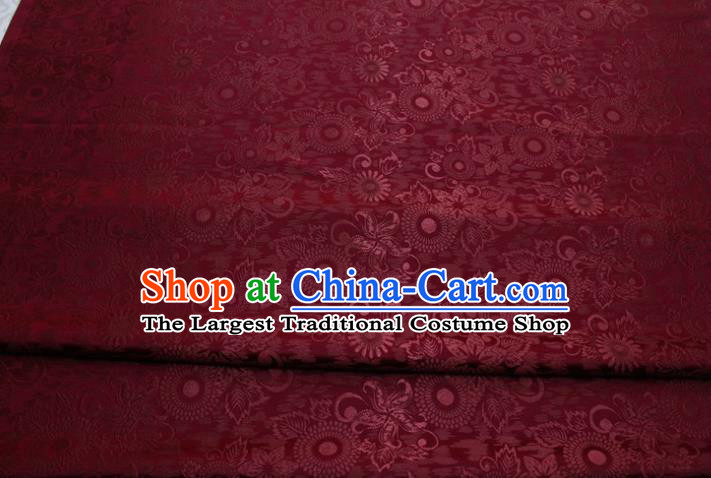 Chinese Classical Sunflowers Pattern Design Maroon Brocade Silk Fabric Tapestry Material Asian Traditional DIY Mongolian Clothing Satin Damask