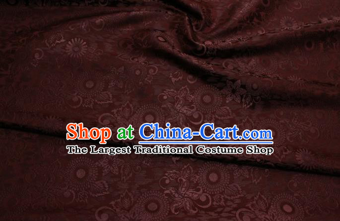 Chinese Classical Sunflowers Pattern Design Brownish Red Brocade Silk Fabric Tapestry Material Asian Traditional DIY Mongolian Clothing Satin Damask