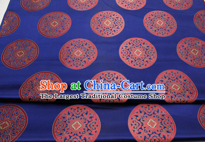 Chinese Tang Suit Classical Round Pattern Design Navy Blue Brocade Asian Traditional Tapestry Material DIY Satin Damask Mongolian Robe Silk Fabric