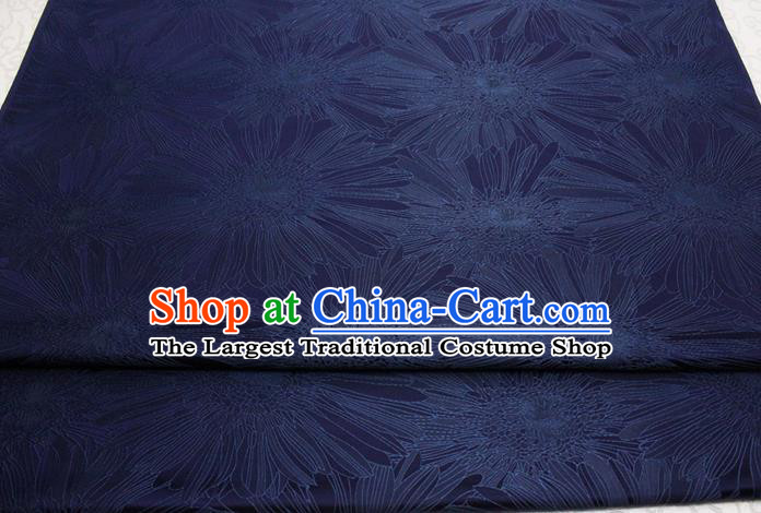 Chinese Mongolian Robe Classical Chrysanthemum Pattern Design Navy Brocade Asian Traditional Tapestry Material DIY Satin Damask Drama Silk Fabric