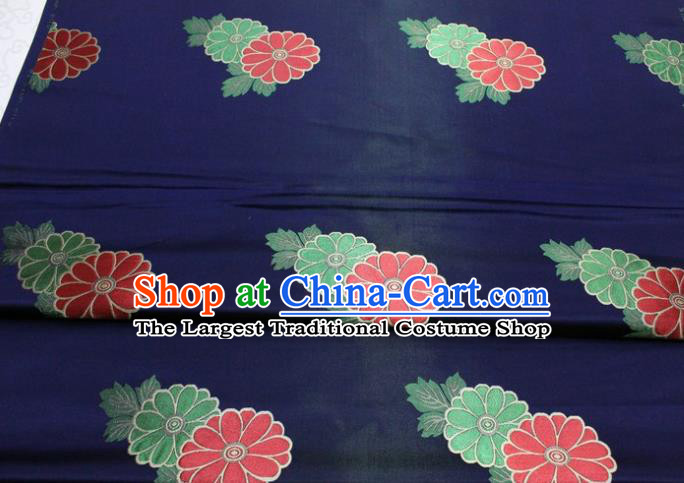 Chinese Classical Chrysanthemum Pattern Design Navy Brocade Silk Fabric DIY Satin Damask Asian Traditional Mongolian Robe Tapestry Material