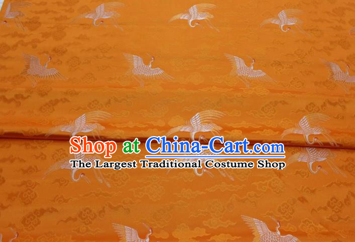 Chinese Classical Cloud Crane Pattern Design Orange Brocade Silk Fabric DIY Satin Damask Asian Traditional Qipao Dress Tapestry Material