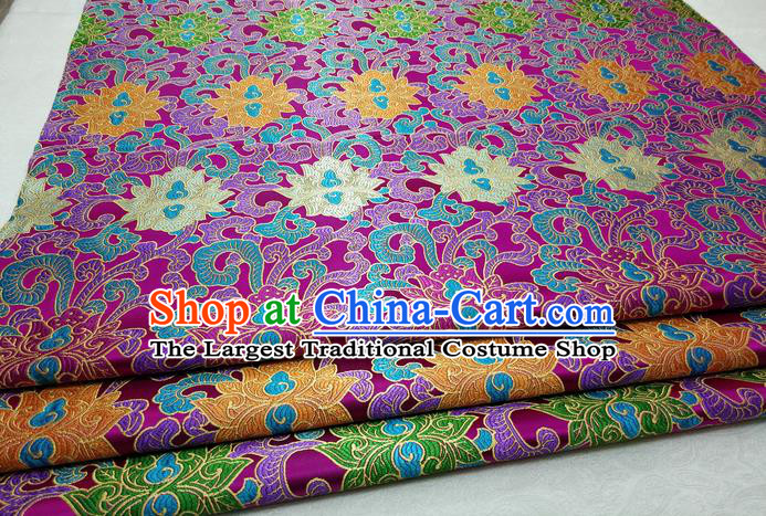 Chinese Mongolian Robe Classical Lotus Pattern Design Purple Nanjing Brocade Asian Traditional Tapestry Material DIY Satin Damask Silk Fabric