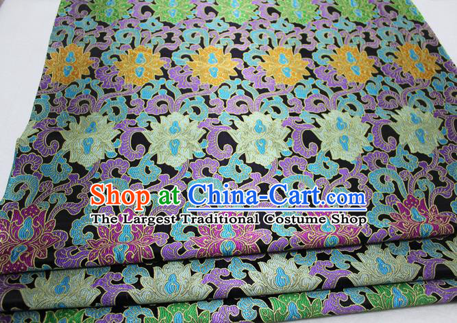 Chinese Mongolian Robe Classical Lotus Pattern Design Black Nanjing Brocade Asian Traditional Tapestry Material DIY Satin Damask Silk Fabric