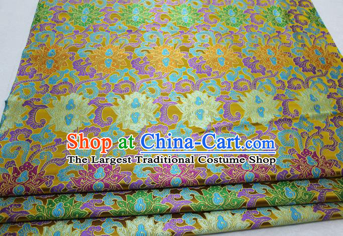 Chinese Mongolian Robe Classical Lotus Pattern Design Golden Nanjing Brocade Asian Traditional Tapestry Material DIY Satin Damask Silk Fabric