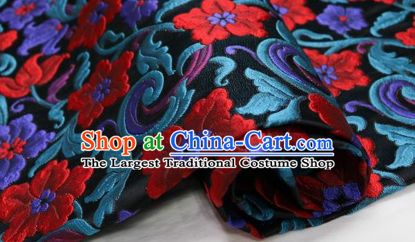 Top Quality Chinese Classical Flowers Pattern Black Brocade Material Asian Traditional Curtain Satin Cloth Fabric