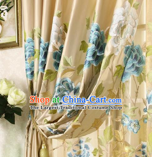 Top Quality Chinese Classical Embroidered Peony Pattern Beige Satin Material Asian Traditional Curtain Brocade Cloth Fabric