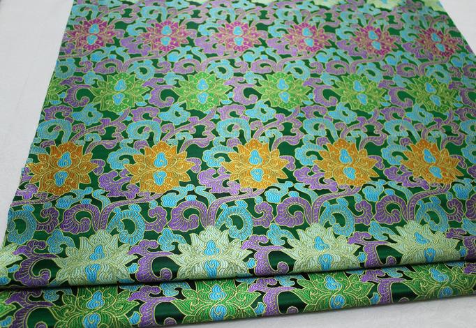 Chinese Mongolian Robe Classical Lotus Pattern Design Green Nanjing Brocade Asian Traditional Tapestry Material DIY Satin Damask Silk Fabric