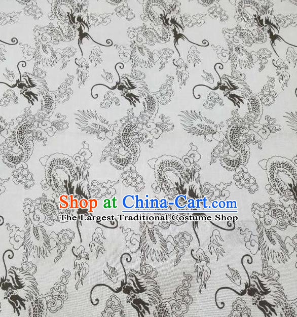 Top Quality Chinese Classical Dragon Pattern White Flax Material Traditional Asian Hanfu Dress Jacquard Cloth Traditional Linen Fabric