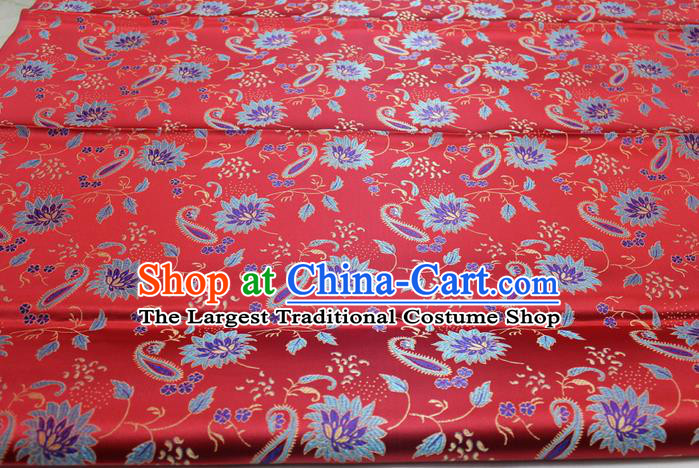 Chinese Mongolian Robe Classical Dandelion Pattern Design Red Brocade Asian Traditional Tapestry Material DIY Satin Damask Silk Fabric