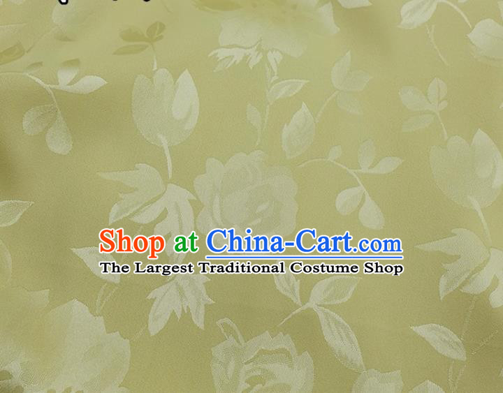 Chinese Traditional Camellia Pattern Design Light Yellow Satin Fabric Silk Material Traditional Asian Hanfu Dress Cloth Tapestry