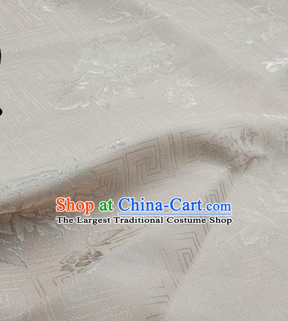 Chinese Traditional Peony Pattern Design White Satin Fabric Traditional Asian Hanfu Dress Cloth Tapestry Silk Material