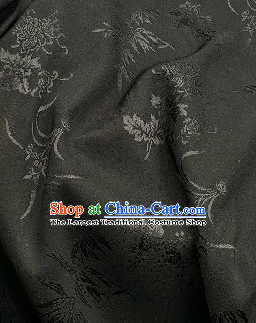 Chinese Traditional Plum Orchid Bamboo Chrysanthemum Pattern Design Black Satin Fabric Traditional Asian Hanfu Dress Cloth Tapestry Jacquard Silk Material