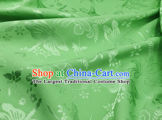 Chinese Hanfu Dress Traditional Butterfly Dragonfly Pattern Design Green Satin Fabric Silk Material Traditional Asian Cloth Tapestry