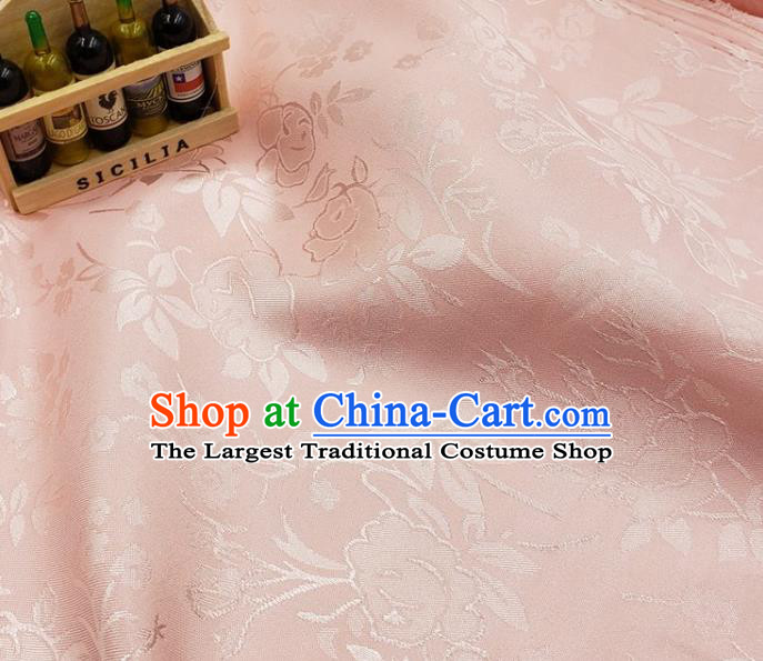 Chinese Traditional Jacquard Hibiscus Pattern Design Light Pink Satin Fabric Traditional Asian Hanfu Dress Cloth Silk Material Tapestry