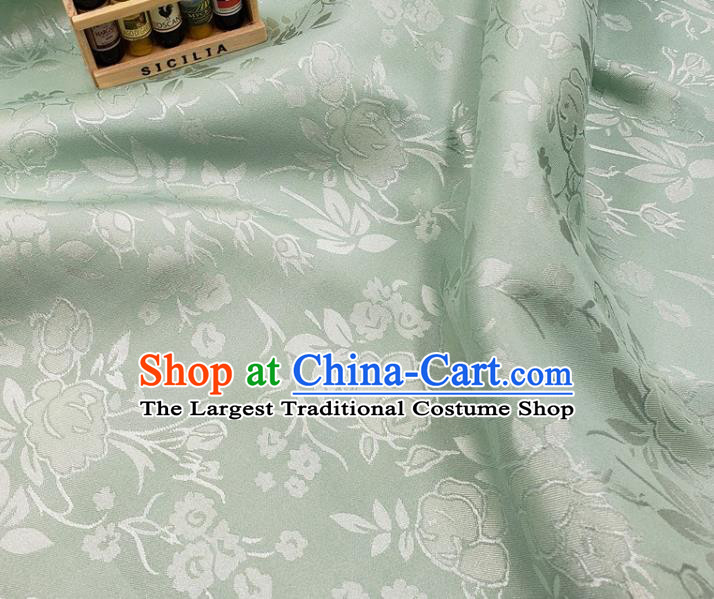 Chinese Traditional Jacquard Hibiscus Pattern Design Light Green Satin Fabric Traditional Asian Hanfu Dress Cloth Silk Material Tapestry