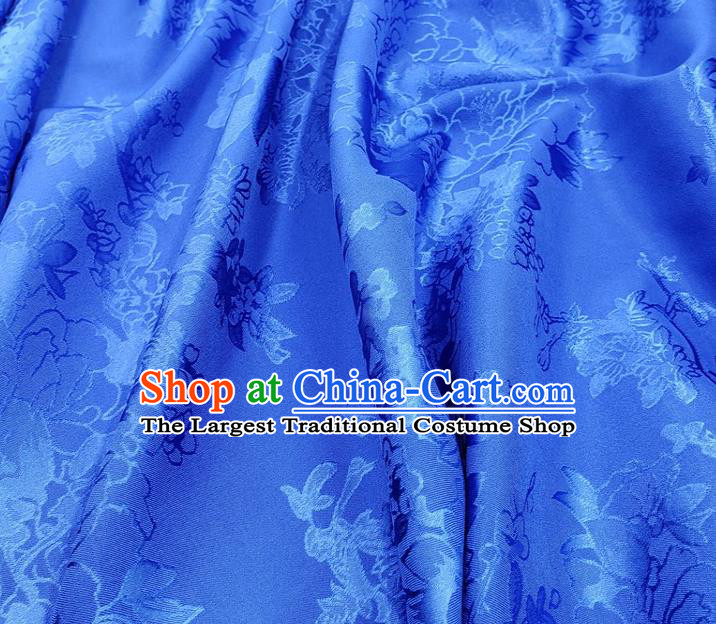 Top Quality Chinese Traditional Azalea Pattern Design Royalblue Satin Fabric Traditional Asian Hanfu Dress Cloth Silk Material Jacquard Tapestry