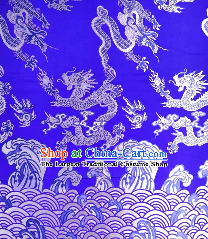 Chinese Classical Dragon Pattern Design Royalblue Brocade Cheongsam Fabric Asian Traditional Tapestry Satin Material DIY Imperial Cloth Damask