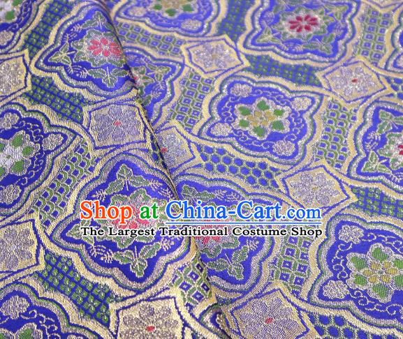 Top Quality Japanese Classical Cushaw Flower Pattern Blue Satin Material Asian Traditional Brocade Kimono Belt Nishijin Cloth Fabric