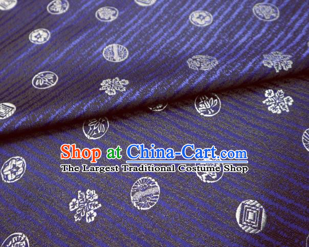 Top Quality Japanese Classical Pattern Navy Satin Material Asian Traditional Brocade Kimono Nishijin Tapestry Cloth Fabric