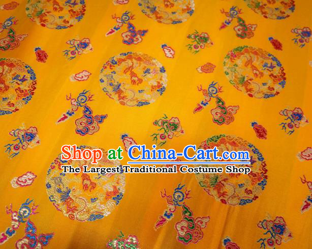 Chinese Classical Phoenix Dragon Pattern Design Golden Brocade Cheongsam Fabric Asian Traditional Tapestry Satin Material DIY Wedding Cloth Damask